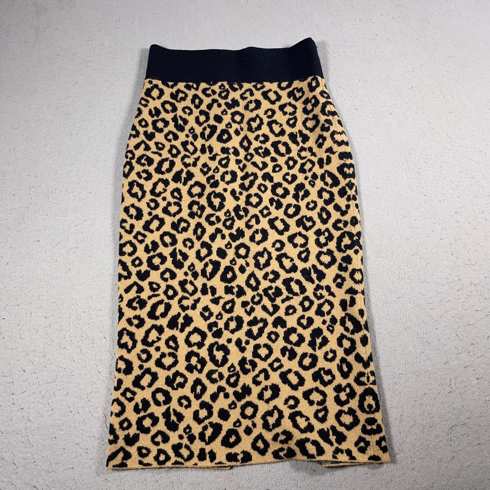 VERONICA BEARD Skirt Women Small Leopard Knit Midi Pencil Tan‎ Black Chic